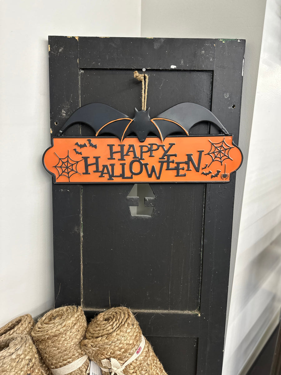 Happy Halloween Metal Bat Sign
