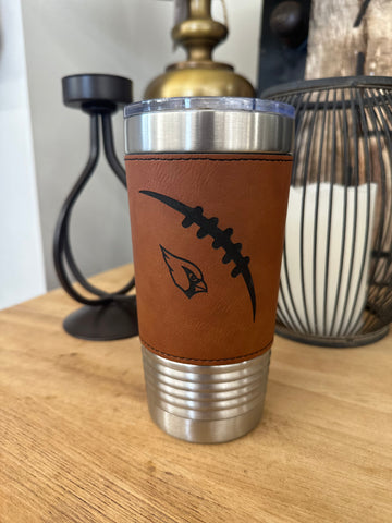 Football + Cardinal Head Leather Tumbler - 20oz