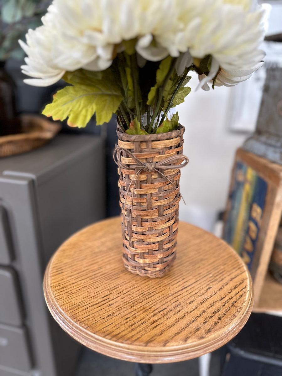 Wicker Vase + Faux Mums