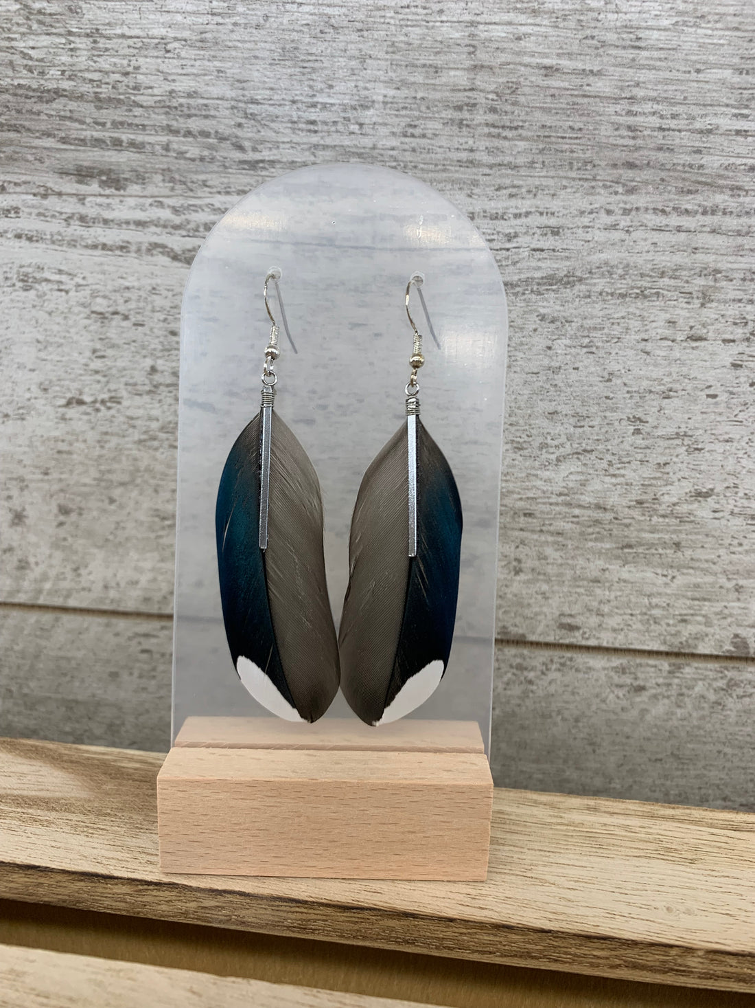 Blue/Teal Duck Feather Drop Earrings