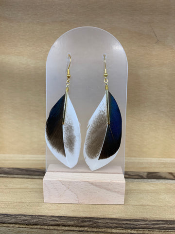 Blue/Teal Duck Feather Drop Earrings