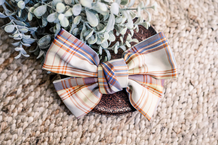 Plaid Bow Hair Barrette - Autumn Sunset