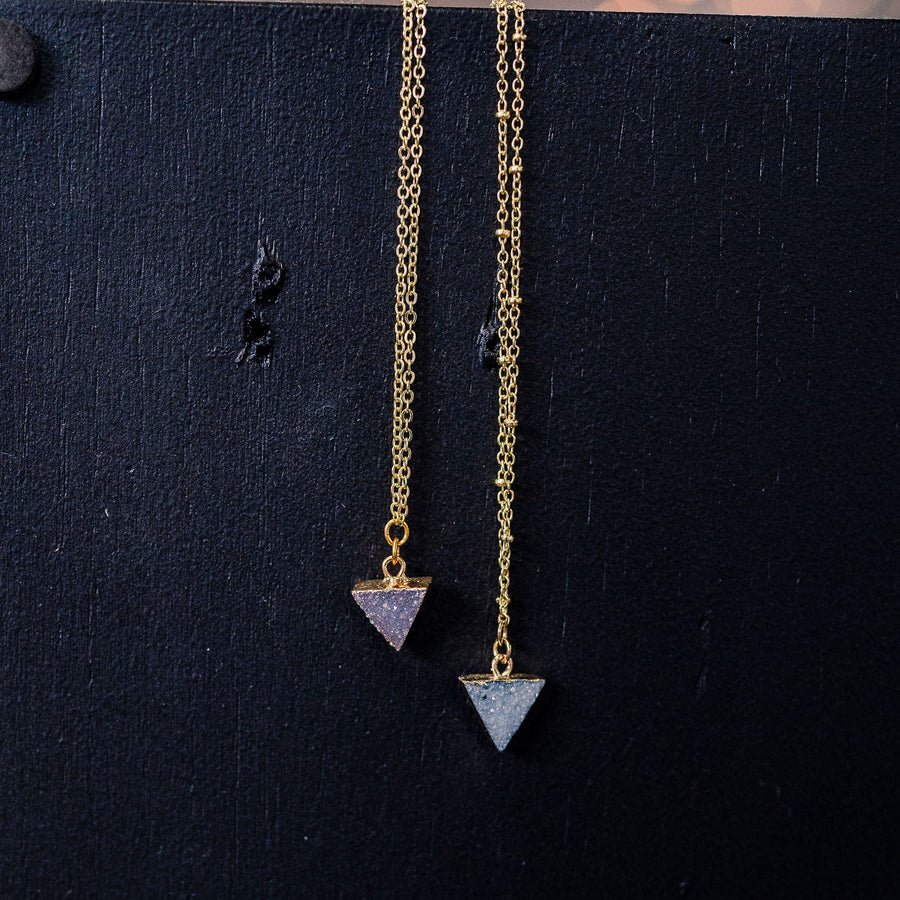 Gold Triangle Dainty Druzy Quartz Necklace