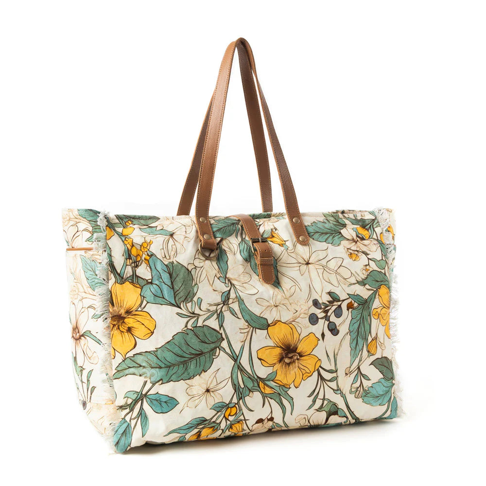 Myra Bags "Lovely Florals Weekender Bag In Light Green"