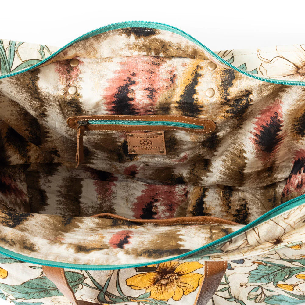 Myra Bags "Lovely Florals Weekender Bag In Light Green"