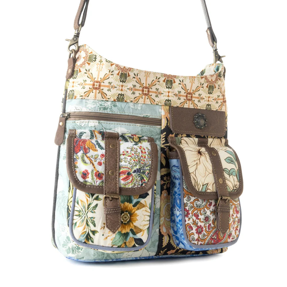 Myra Bags "Le Fleur Bel Cowgirl" Shoulder Bag For Women in Yellow Floral with Leather and Concho Details