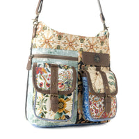 Myra Bags "Le Fleur Bel Cowgirl" Shoulder Bag For Women in Yellow Floral with Leather and Concho Details