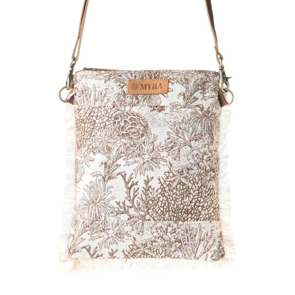 Myra Bags "Loom Tapestry vintage Crossbody Bag" - White + Fringe