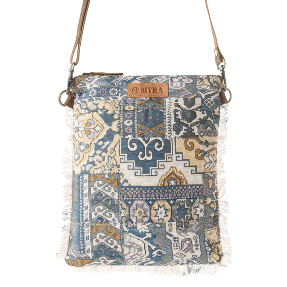 Myra Bags "Loom Tapestry vintage Crossbody Bag" - Indigo + Fringe