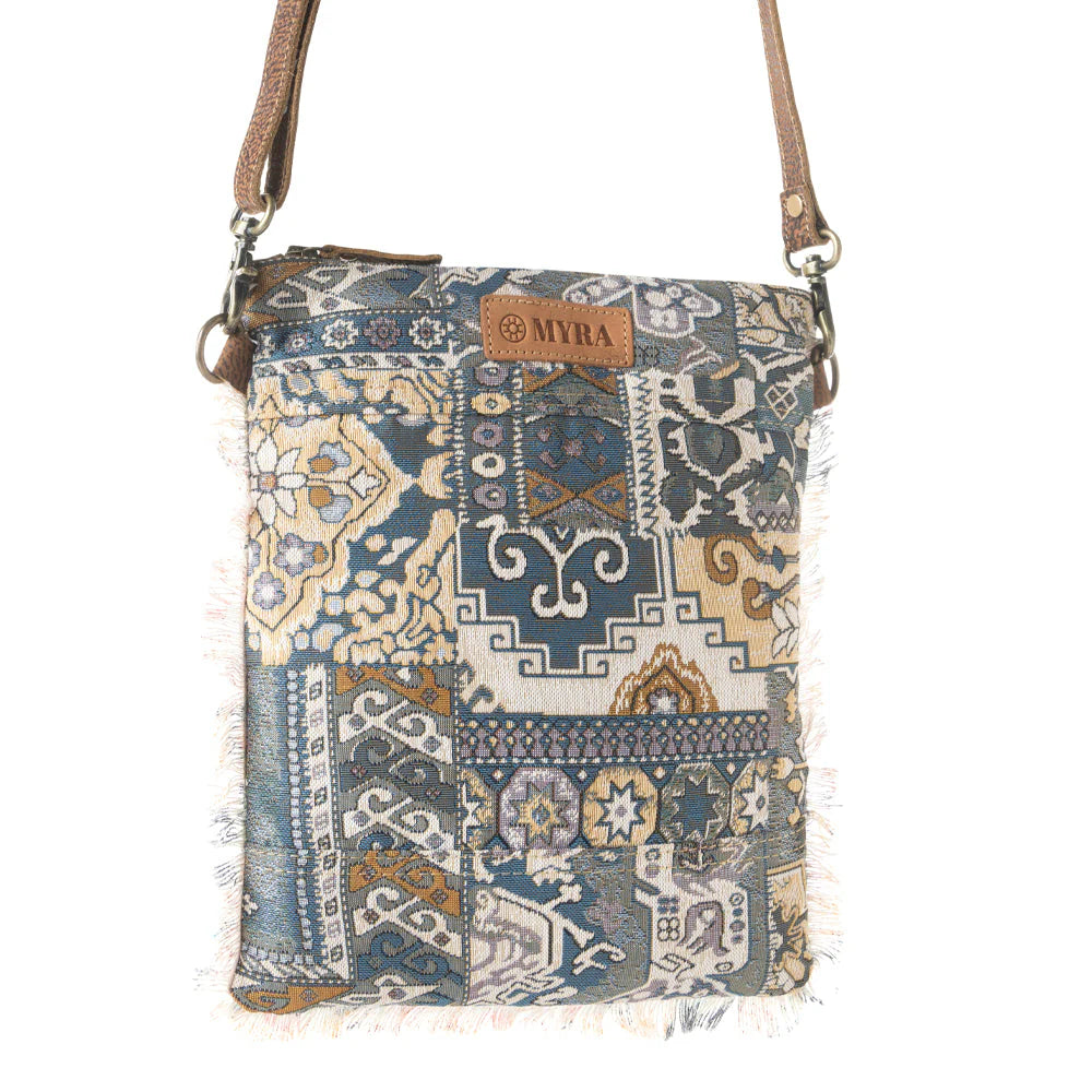 Myra Bags "Loom Tapestry vintage Crossbody Bag" - Indigo + Fringe