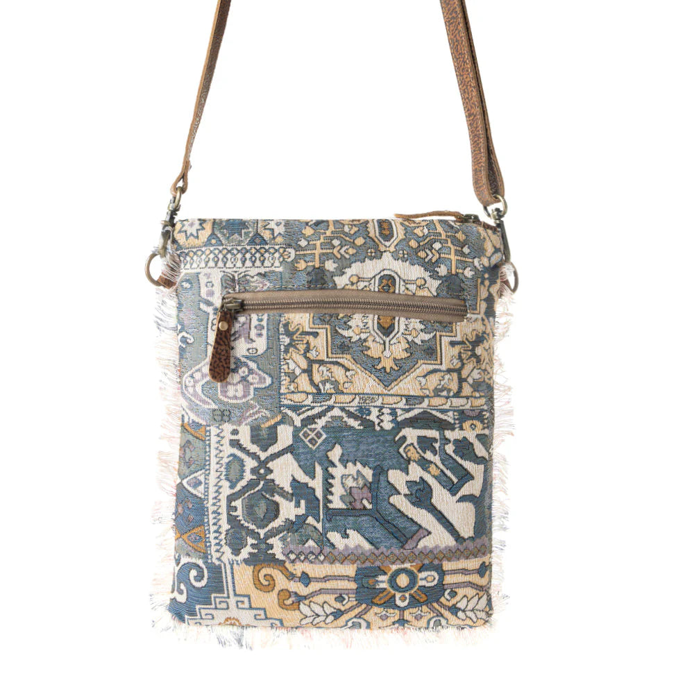 Myra Bags "Loom Tapestry vintage Crossbody Bag" - Indigo + Fringe