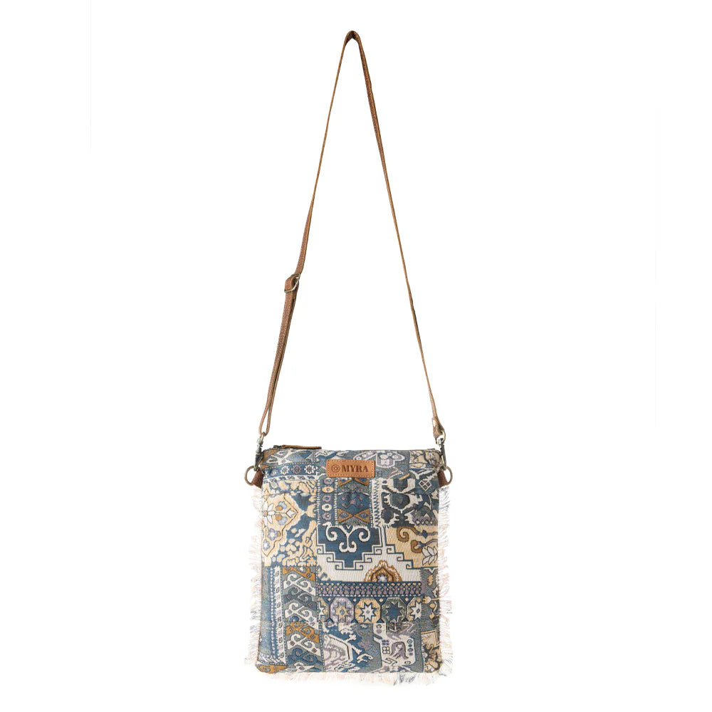 Myra Bags "Loom Tapestry vintage Crossbody Bag" - Indigo + Fringe