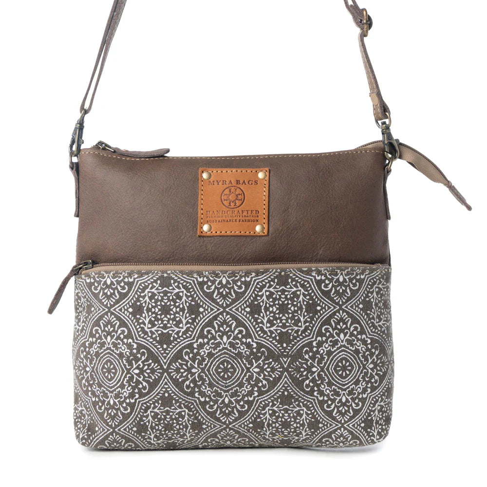 Myra Bags "Wildprint Trail Crossbody Bag" - Olive + Tile Detail