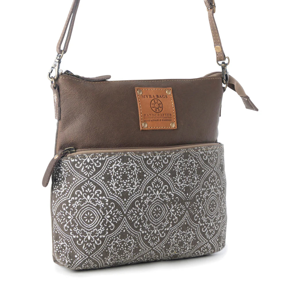 Myra Bags "Wildprint Trail Crossbody Bag" - Olive + Tile Detail