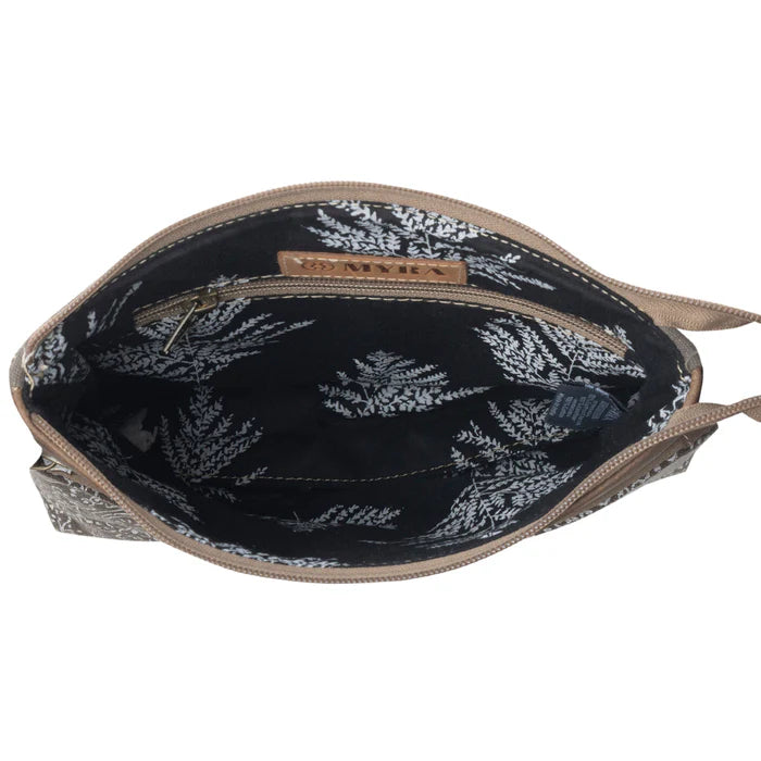 Myra Bags "Wildprint Trail Crossbody Bag" - Olive + Tile Detail