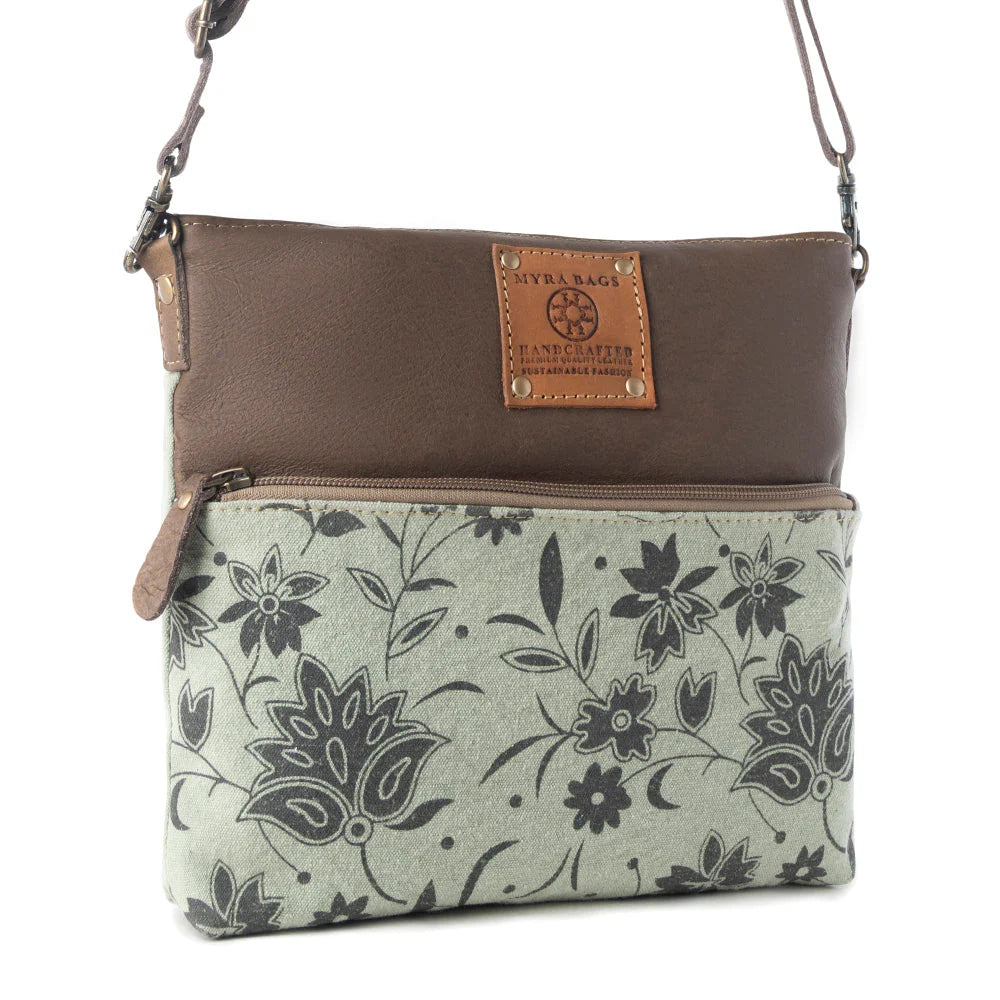 Myra Bags "Wildprint Trail Upcycled Crossbody Bag" - Sage + Floral