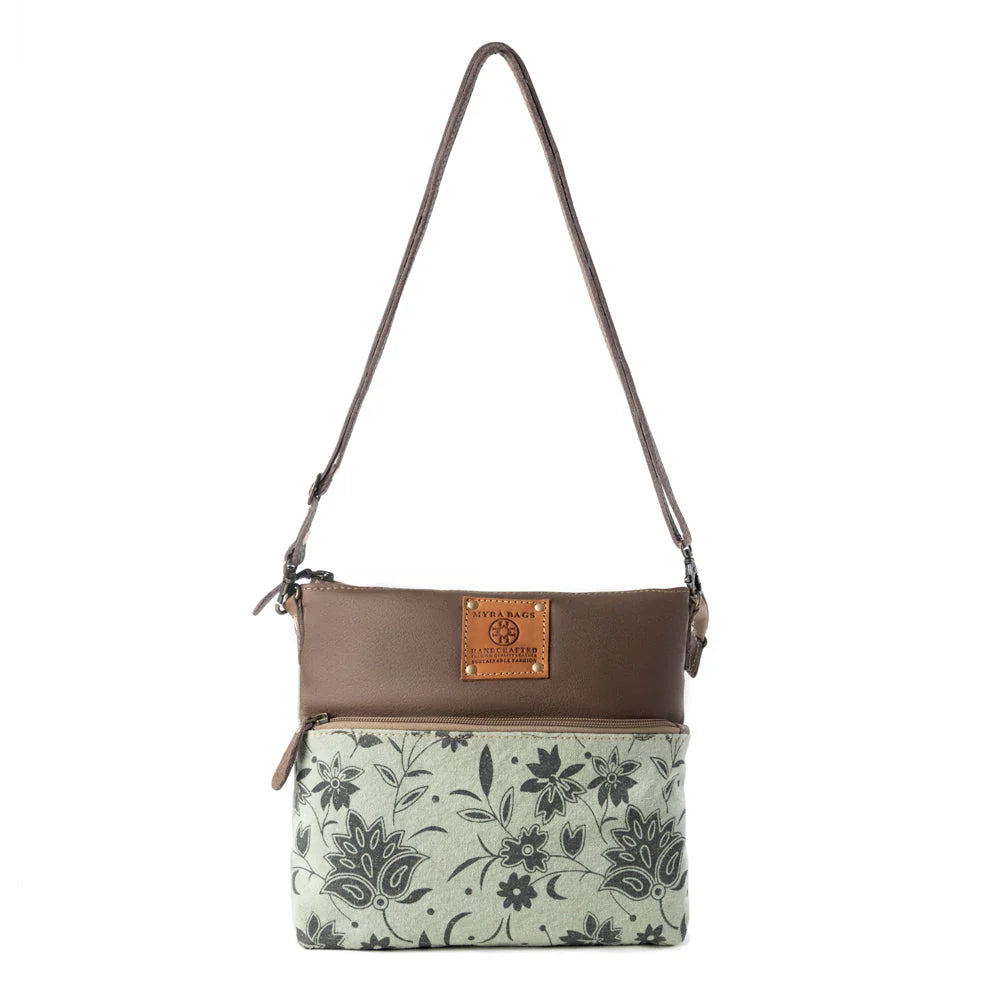 Myra Bags "Wildprint Trail Upcycled Crossbody Bag" - Sage + Floral