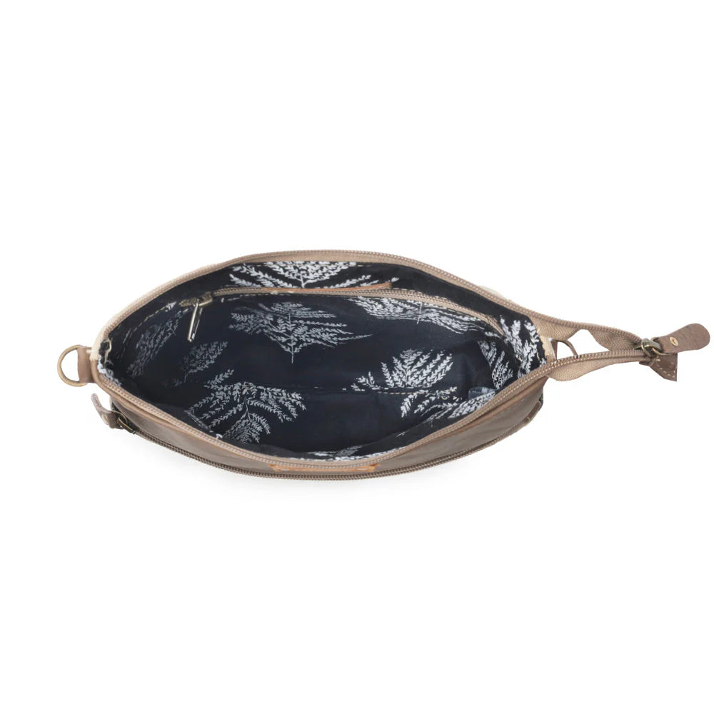 Myra Bags "Wildprint Trail Upcycled Crossbody Bag" - Ivory + Vintage