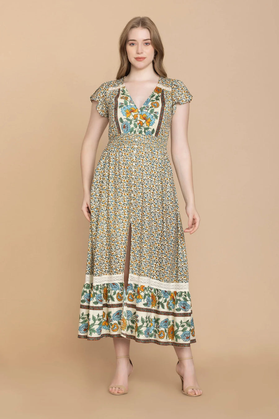 Mika Lou Embroidered Drop Waist Tiered Dress