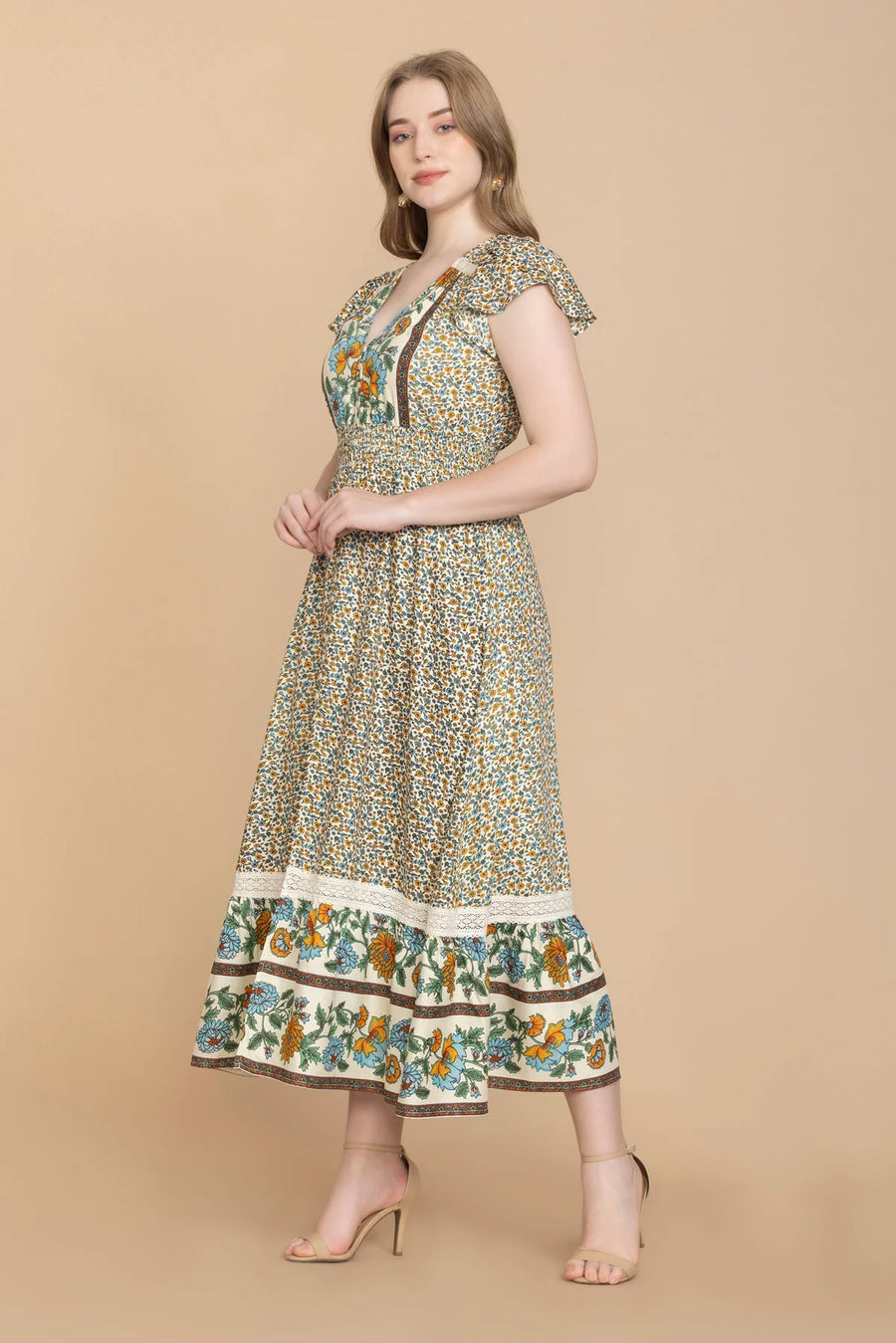 Mika Lou Embroidered Drop Waist Tiered Dress