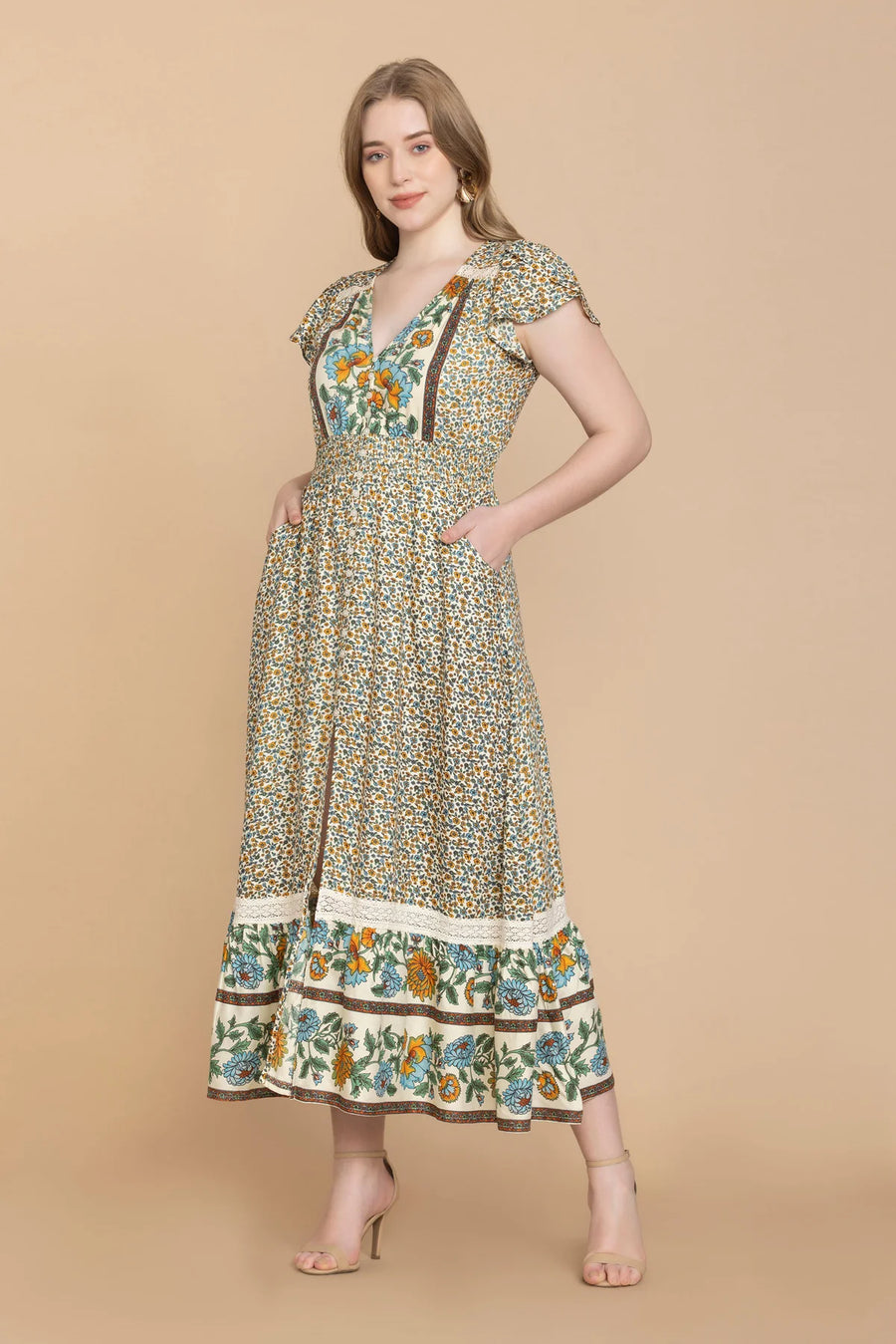 Mika Lou Embroidered Drop Waist Tiered Dress