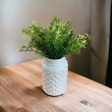 White Textured Vase with Greens