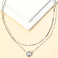 Layered Crystal Stud Pendant Necklace