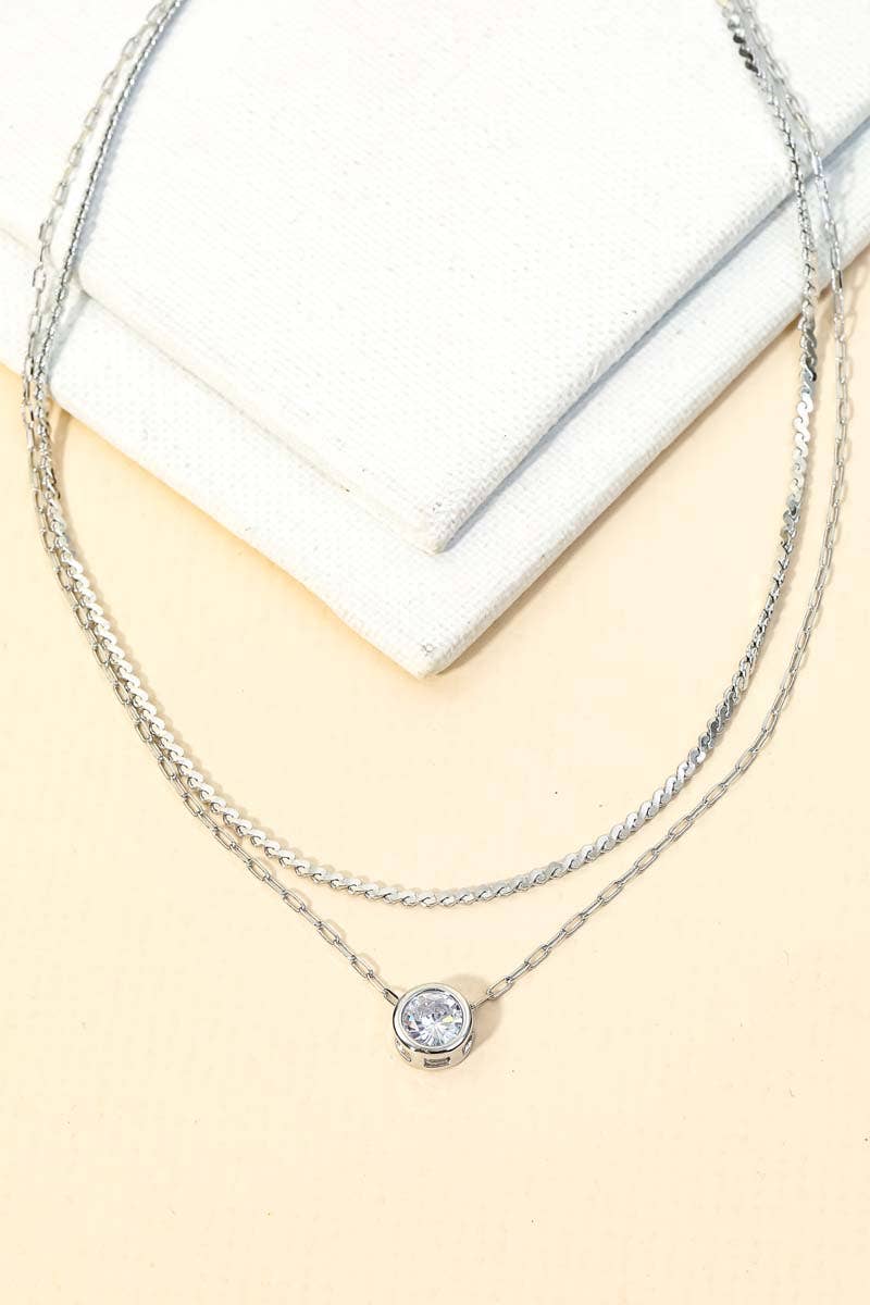 Layered Crystal Stud Pendant Necklace
