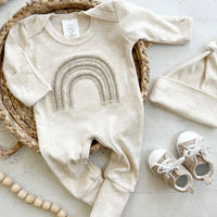 Gender Neutral Baby Outfit | Oatmeal Romper Felt Rainbow