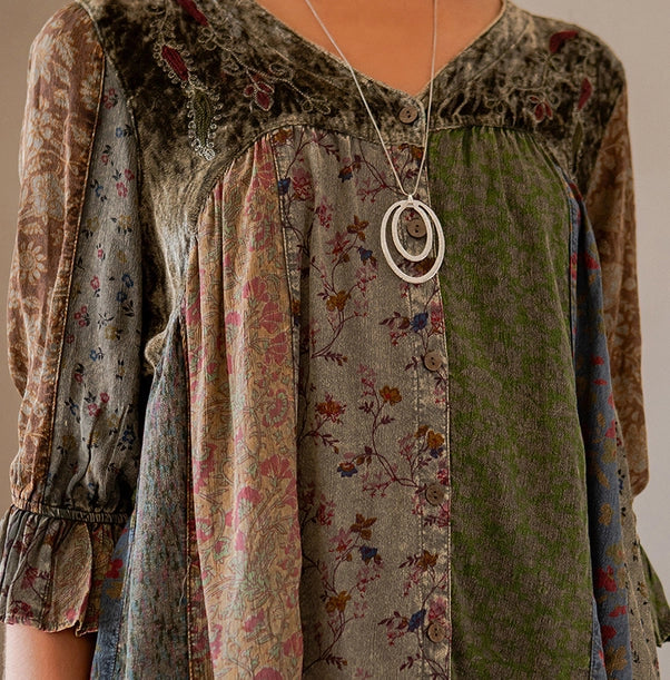Vintage Boho Patchwork Top - Gravel