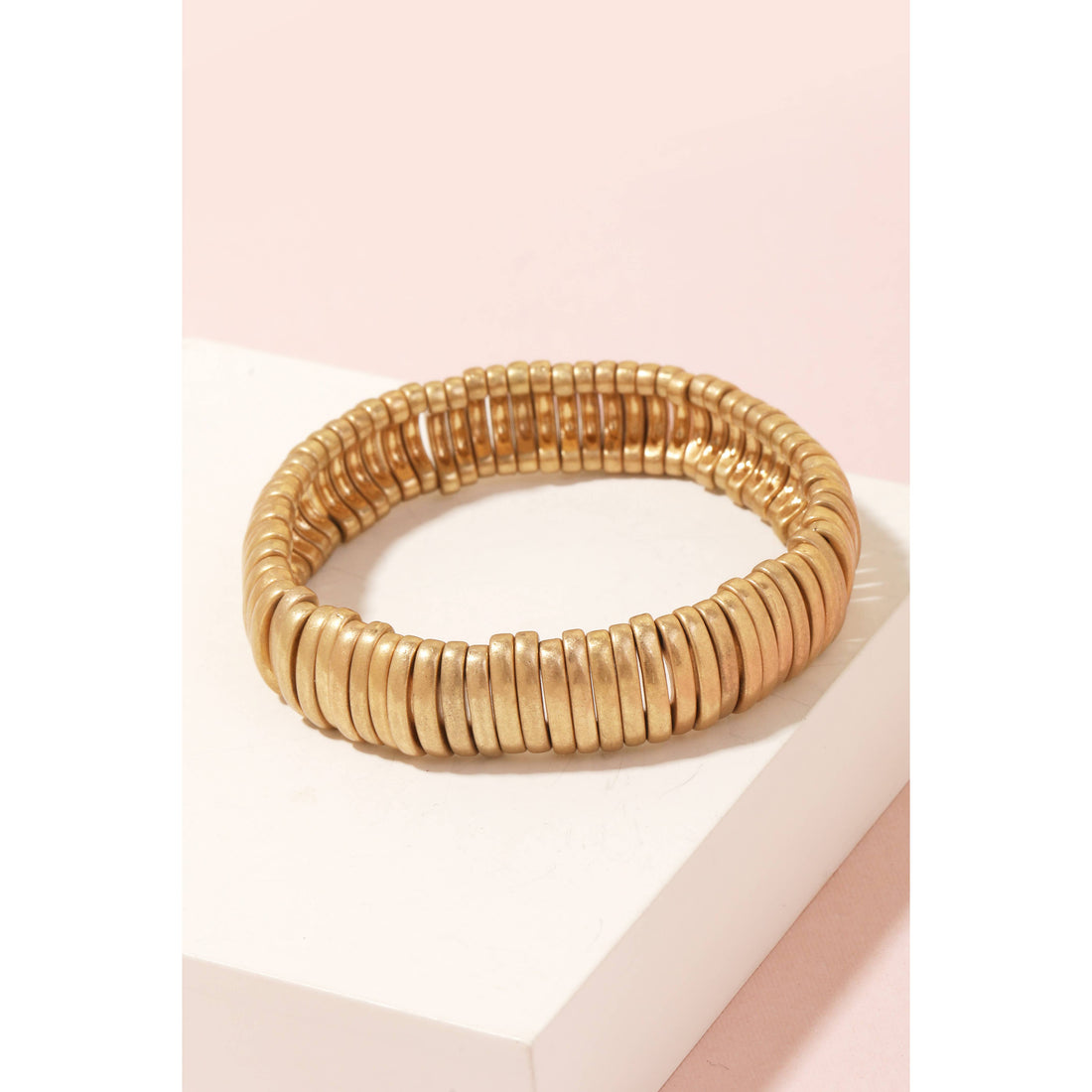 Metallic Bar Beaded Elastic Bracelet