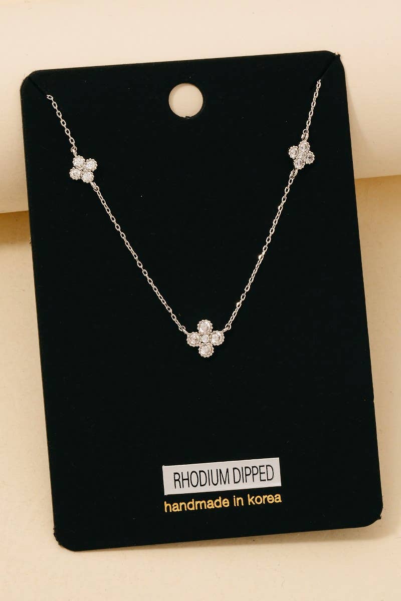 Cubic Zirconia Clover Charms Chain Necklace