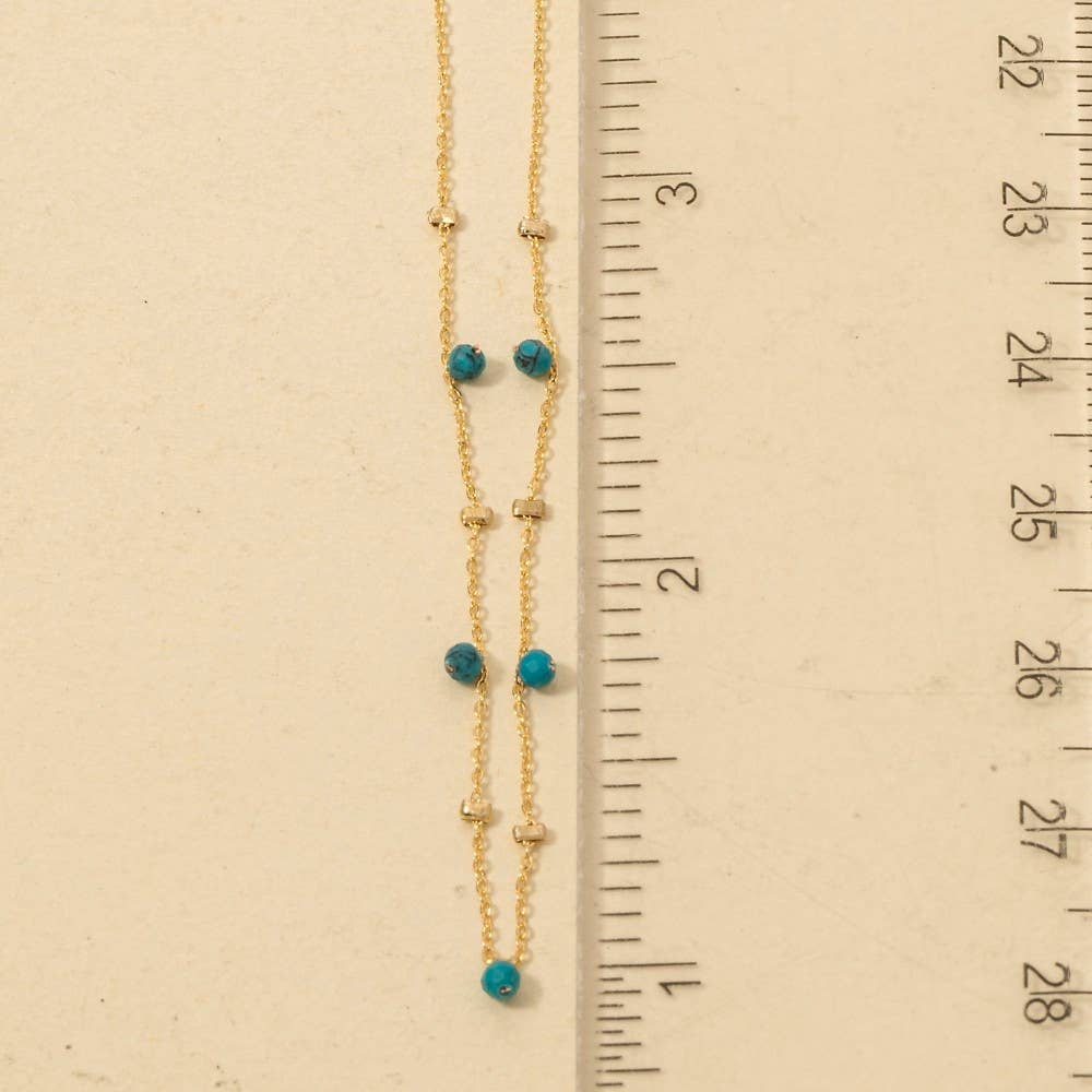 Dainty Mix Bead Charm Necklace: Turquoise