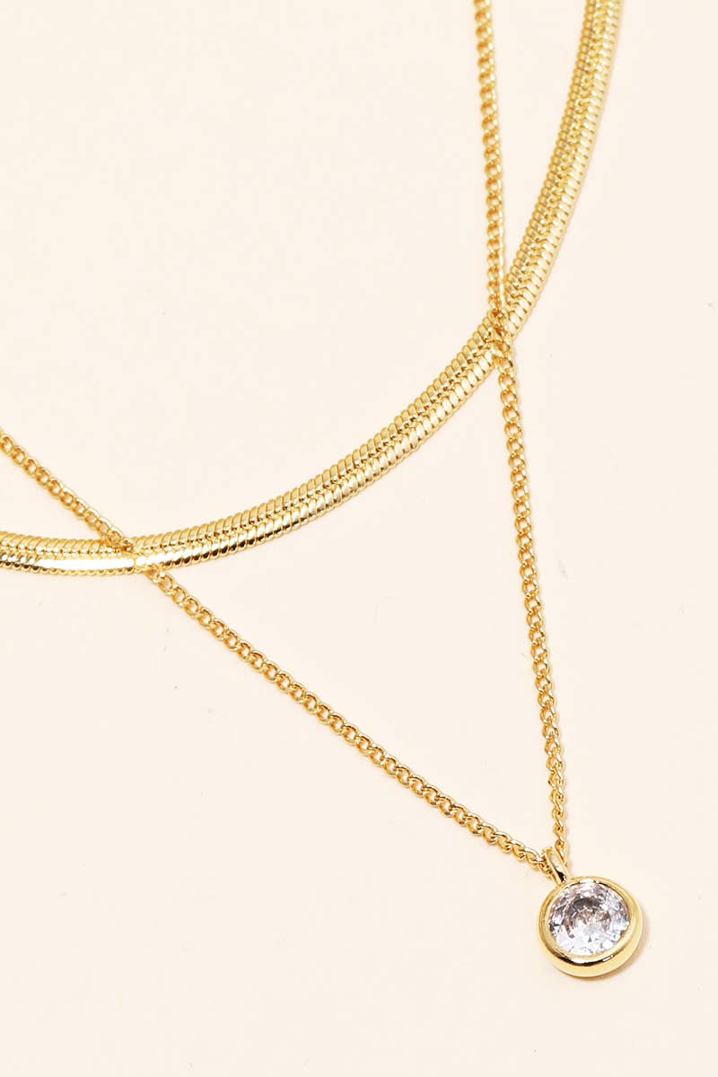 Double Chain Rhinestone Charm Necklace - Gold