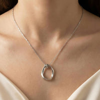 Twisted Oval Pendant Dainty Chain Necklace: Silver