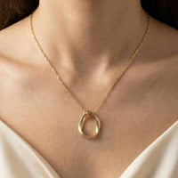 Twisted Oval Pendant Dainty Chain Necklace: Gold
