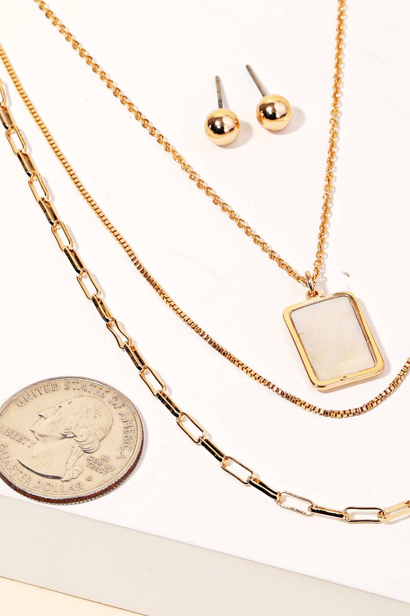 Layered Chain Rectangle Charm Necklace