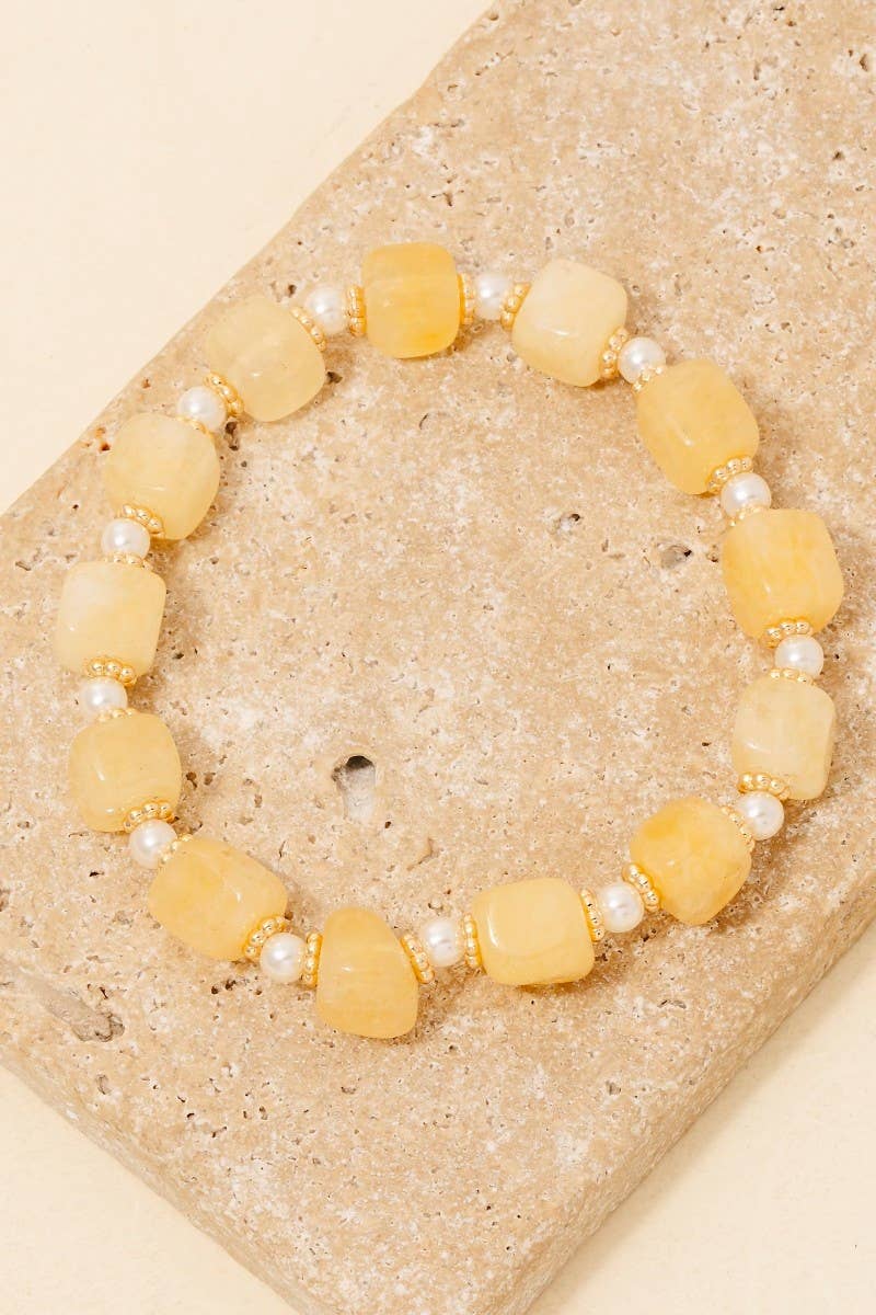 Square Stone And Pearl Beaded Bracelet
