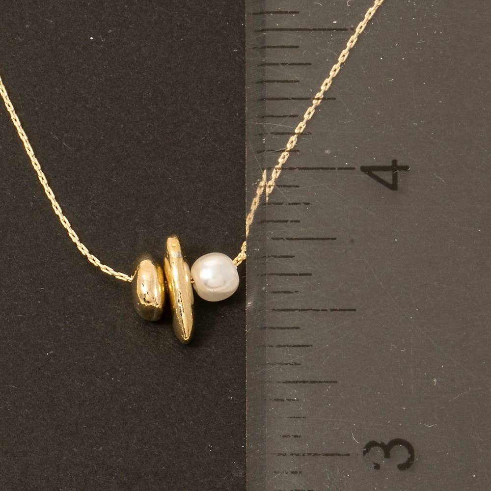 Metallic And Pearl Charms Dainty Chain Necklace - Gold