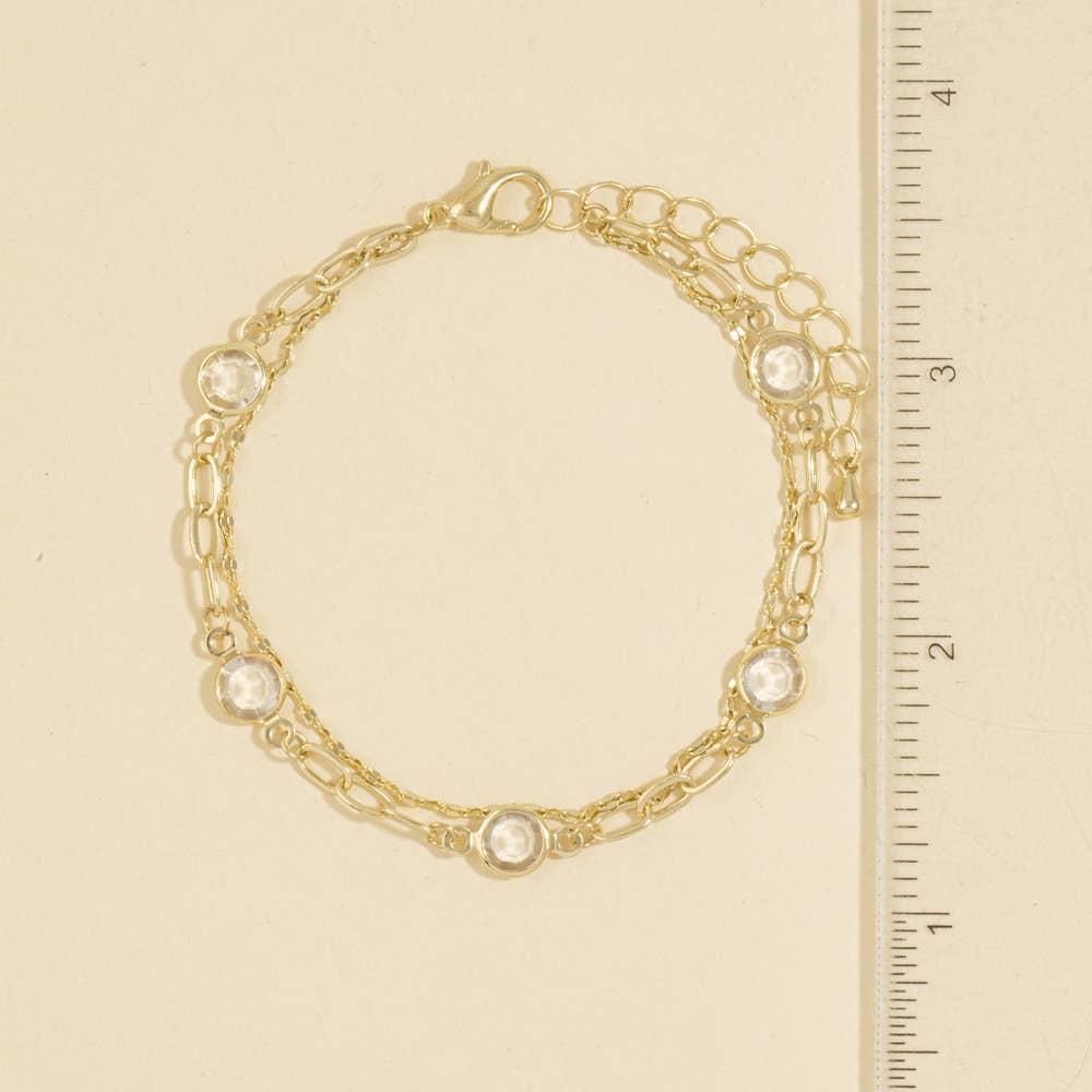 Layered Bezel Crystal Station Bracelet: Gold / Cubic Zirconia