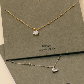 Faceted Oval Gem Pendant Station Bead Chain Necklace