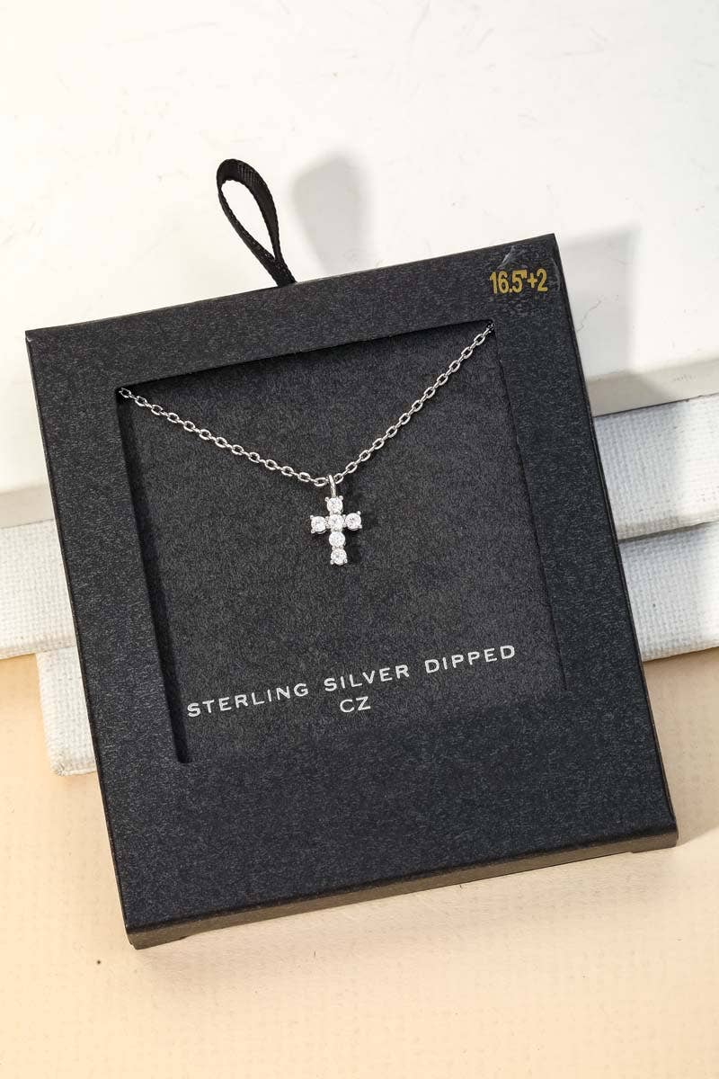 Secret Box Cubic Zirconia Mini Cross Charm Necklace