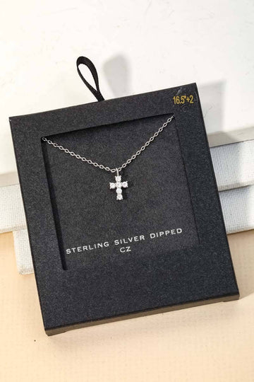 Secret Box Cubic Zirconia Mini Cross Charm Necklace
