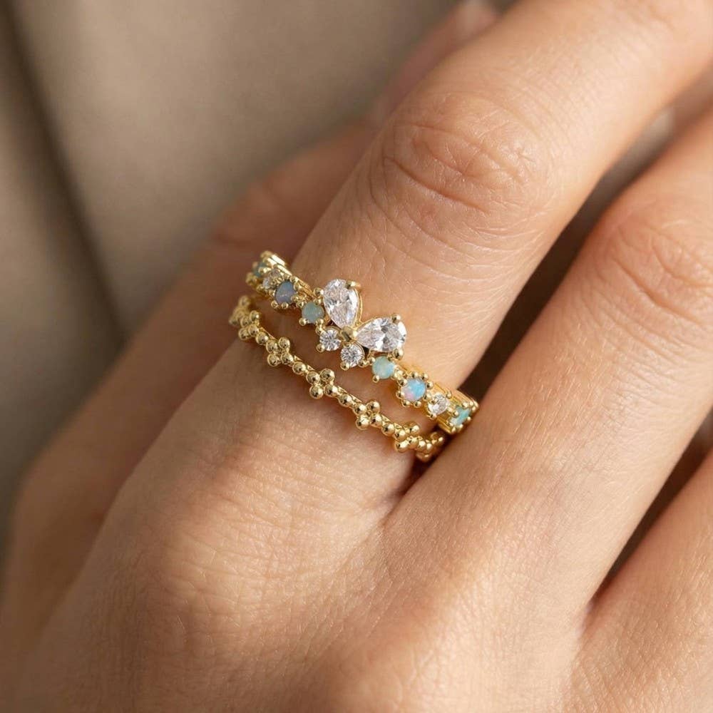 Gold Dipped Butterfly Cz Two Row Ring: Gold