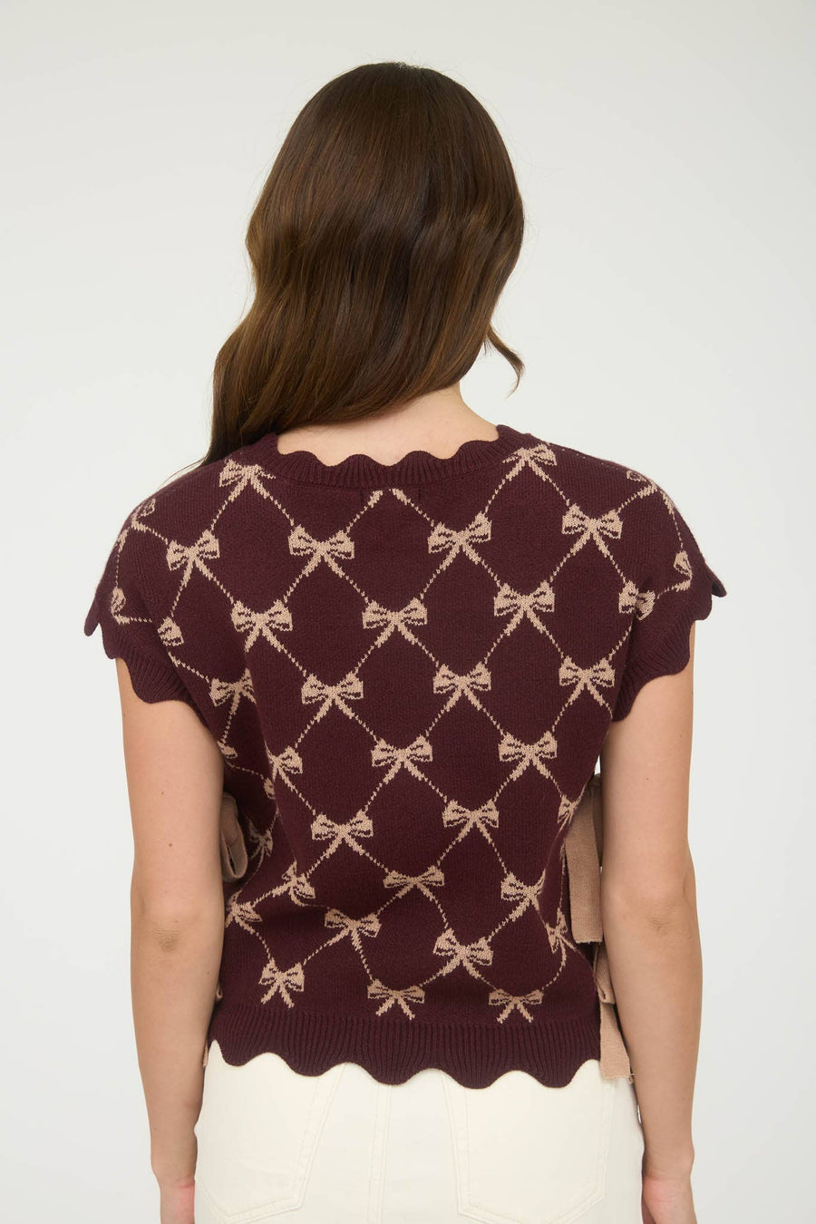 Bow Side Tie Knit Top - Burgundy