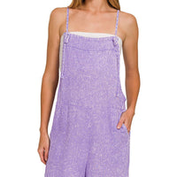 Washed Linen Knot Strap Rompers - Lavender