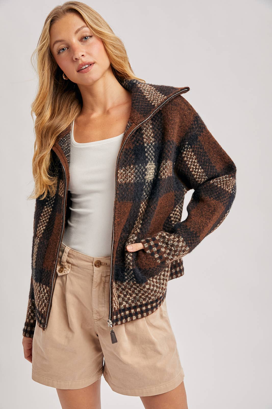 Plaid Knit Jacket