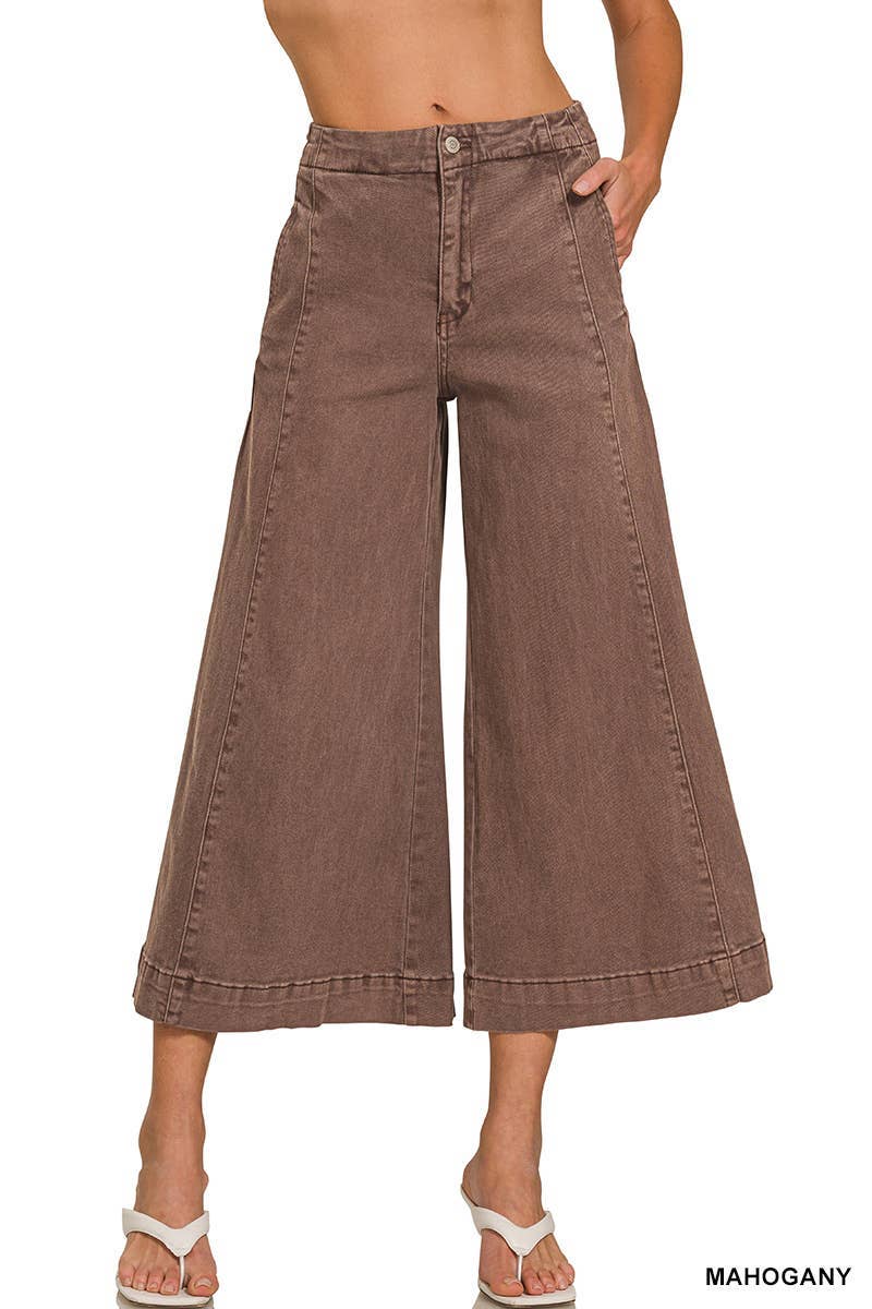 High Rise Cropped Gaucho Denim - Mahogany