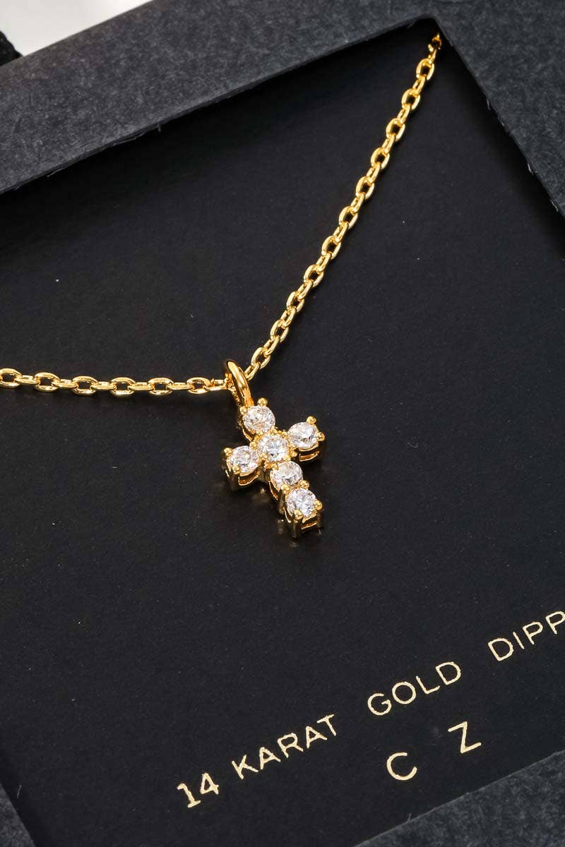 Secret Box Cubic Zirconia Mini Cross Charm Necklace