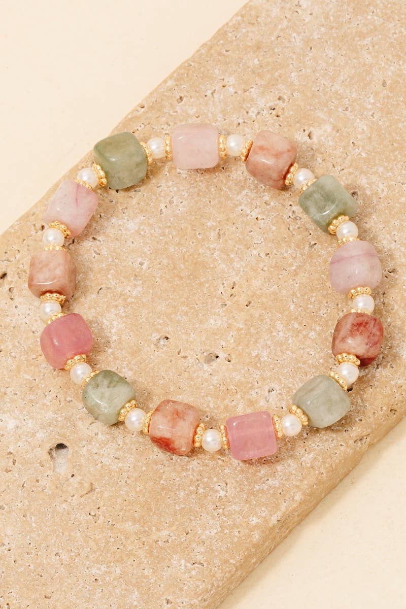 Square Stone And Pearl Beaded Bracelet